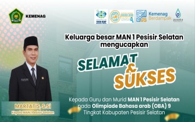 Guru dan Siswa MAN 1 Pesisir Selatan Juara  pada Olimpiade Bahasa Arab (OBA) ke 9 Tingkat Kabupaten Pesisir Selatan